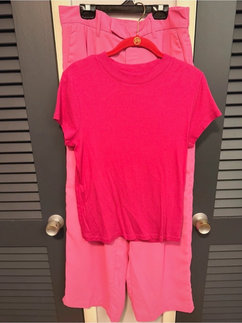 A New Day Set Pink- Short Sleeve Crew Neck Large and Wide Leg Size 10